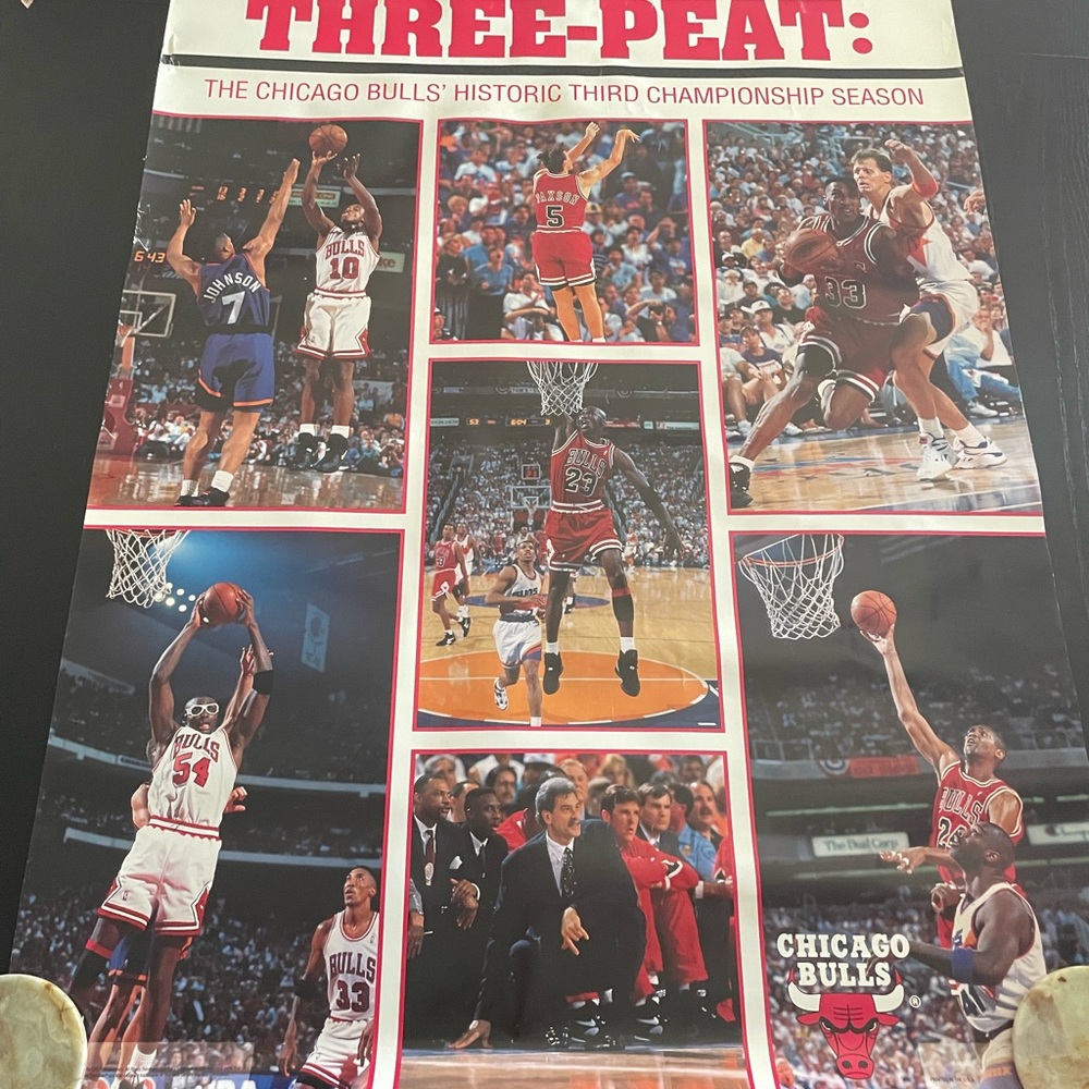 VTG Jordan  1993 Chicago Bulls NBA Champions Three Peat Official  Promo Poster